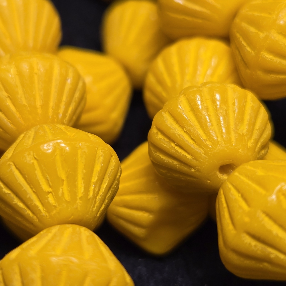 Bright Yellow Textured Czech  Beads